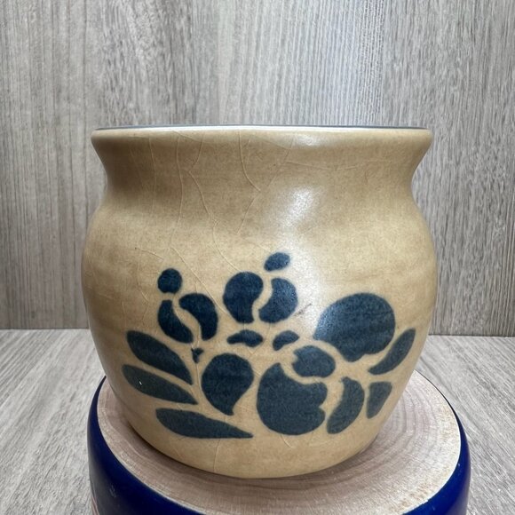 Vtg Pfaltzgraff Folk Art Sugar Bowl Creamer Set of 3 Stoneware Floral Blue Tan - Picture 11 of 16